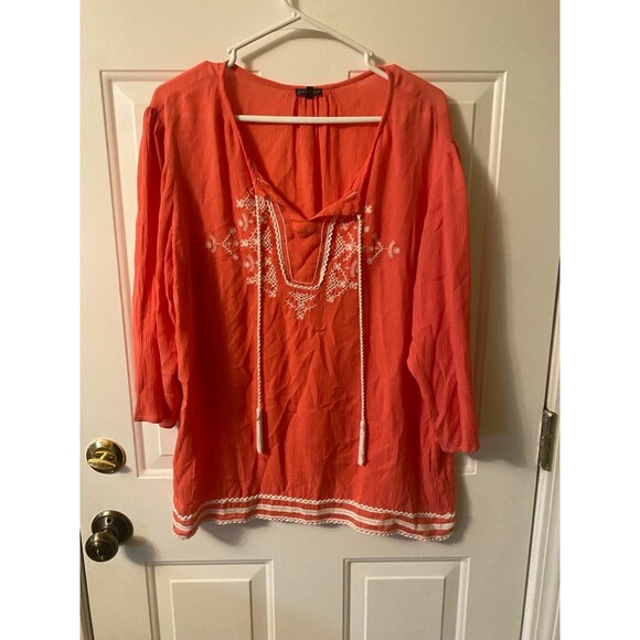 Hannah Boho Hippie blouse cream crochet trim orange size Medium - Picture 1 of 5